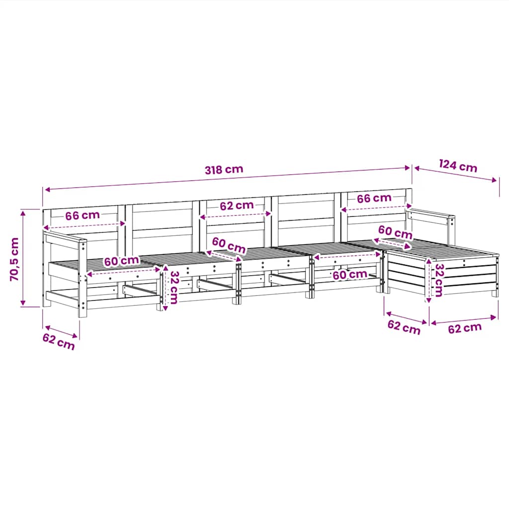 Set Divani da Giardino 6 pz Bianco in Legno Massello di Pino