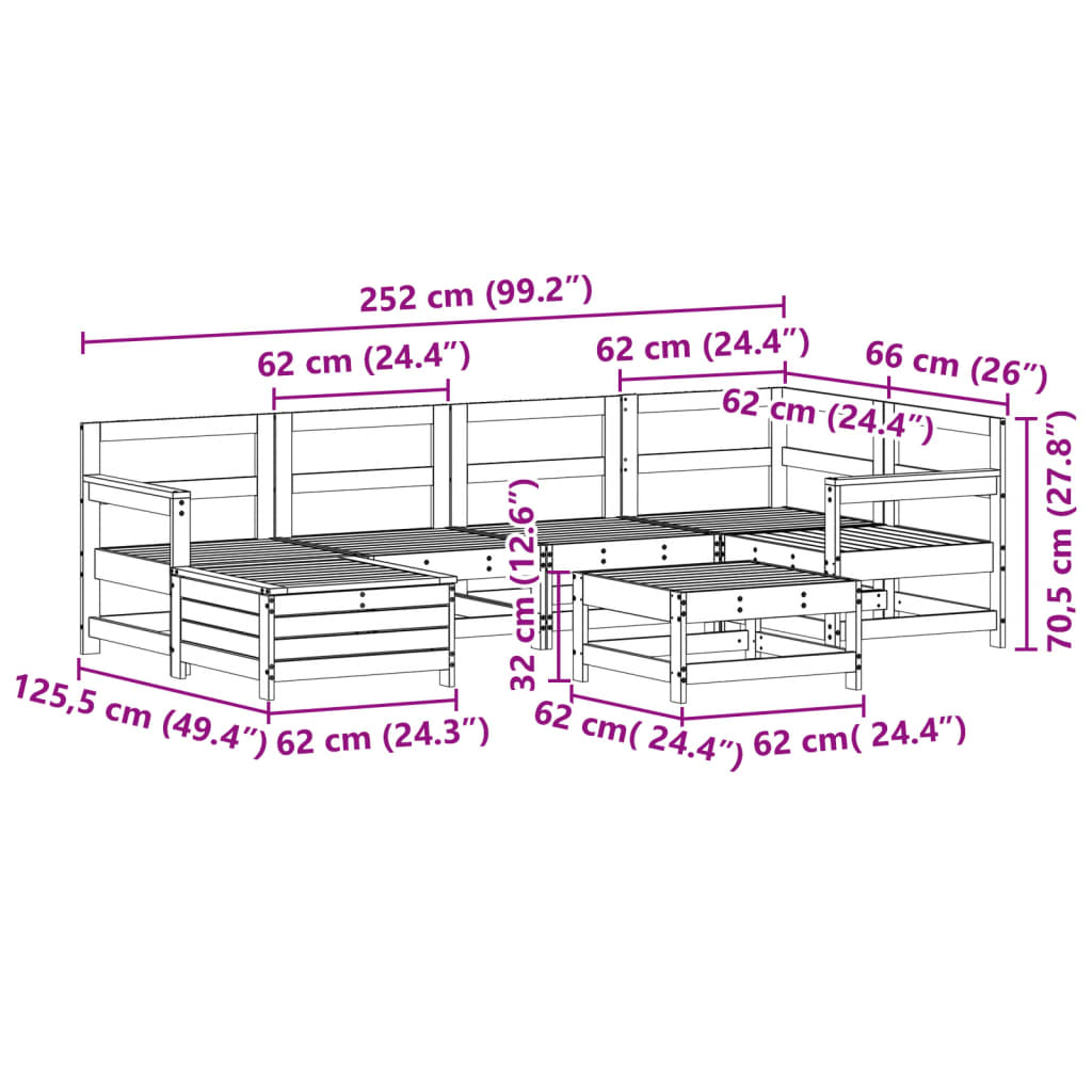 Set Divani da Giardino 7 pz in Legno Impregnato di Pino