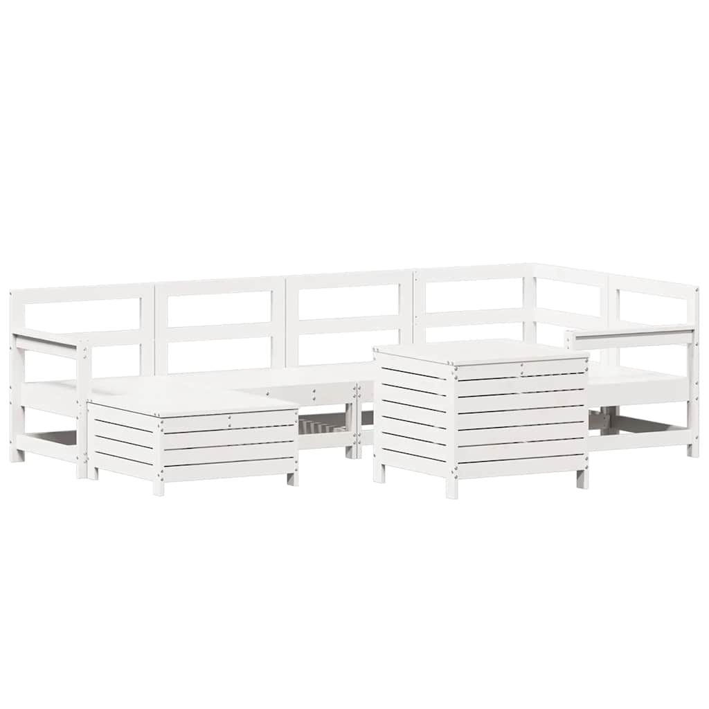 Set Divani da Giardino 7 pz Bianco in Legno Massello di Pino