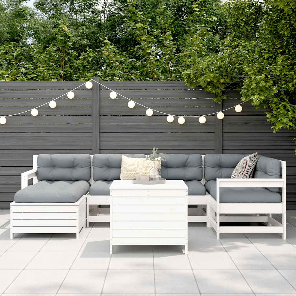 Set Divani da Giardino 7 pz Bianco in Legno Massello di Pino
