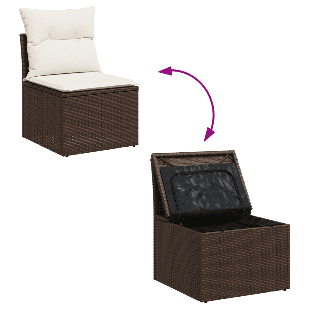 Set Divani da Giardino 6 pz con Cuscini Marrone in Polyrattan