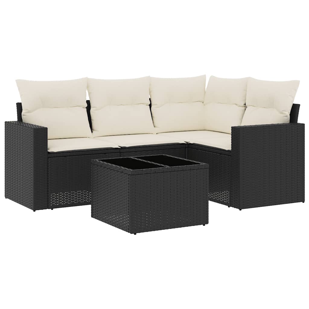 Set Divani da Giardino 5 pz con Cuscini in Polyrattan Nero