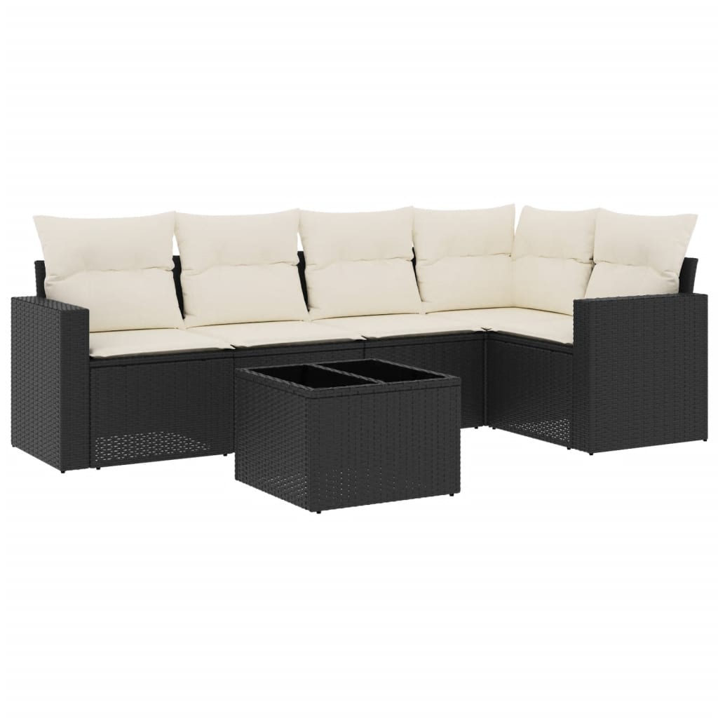 Set Divano da Giardino 6 pz con Cuscini Nero in Polyrattan