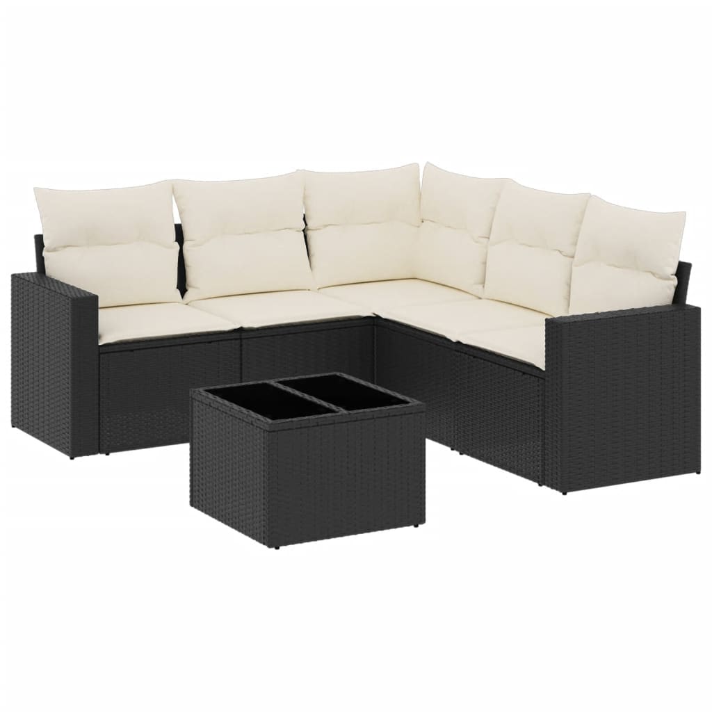 Set Divano da Giardino 6 pz con Cuscini Nero in Polyrattan
