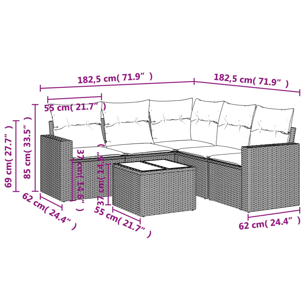 Set Divano da Giardino 6pz con Cuscini Grigio Chiaro Polyrattan