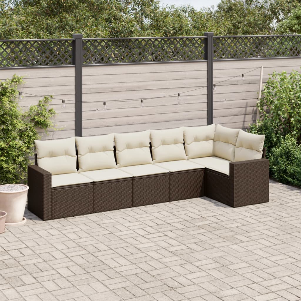 Divano da esterno 6 pz in polyrattan marrone con cuscini