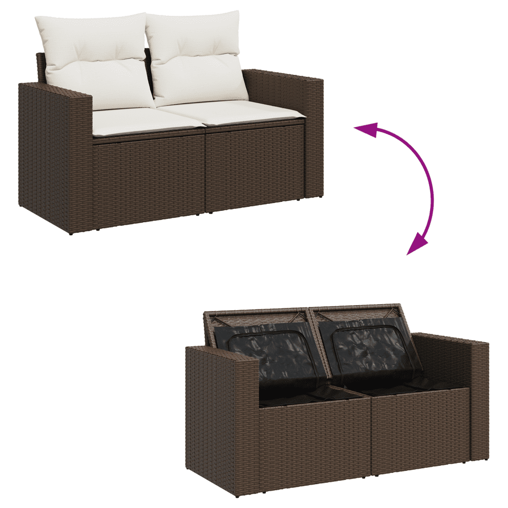 Divano da esterno 6 pz in polyrattan marrone con cuscini