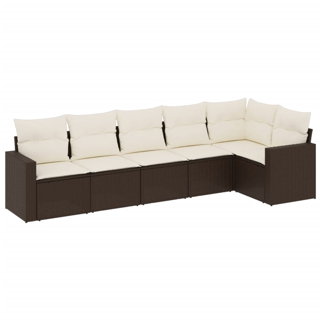 Divano da esterno 6 pz in polyrattan marrone con cuscini