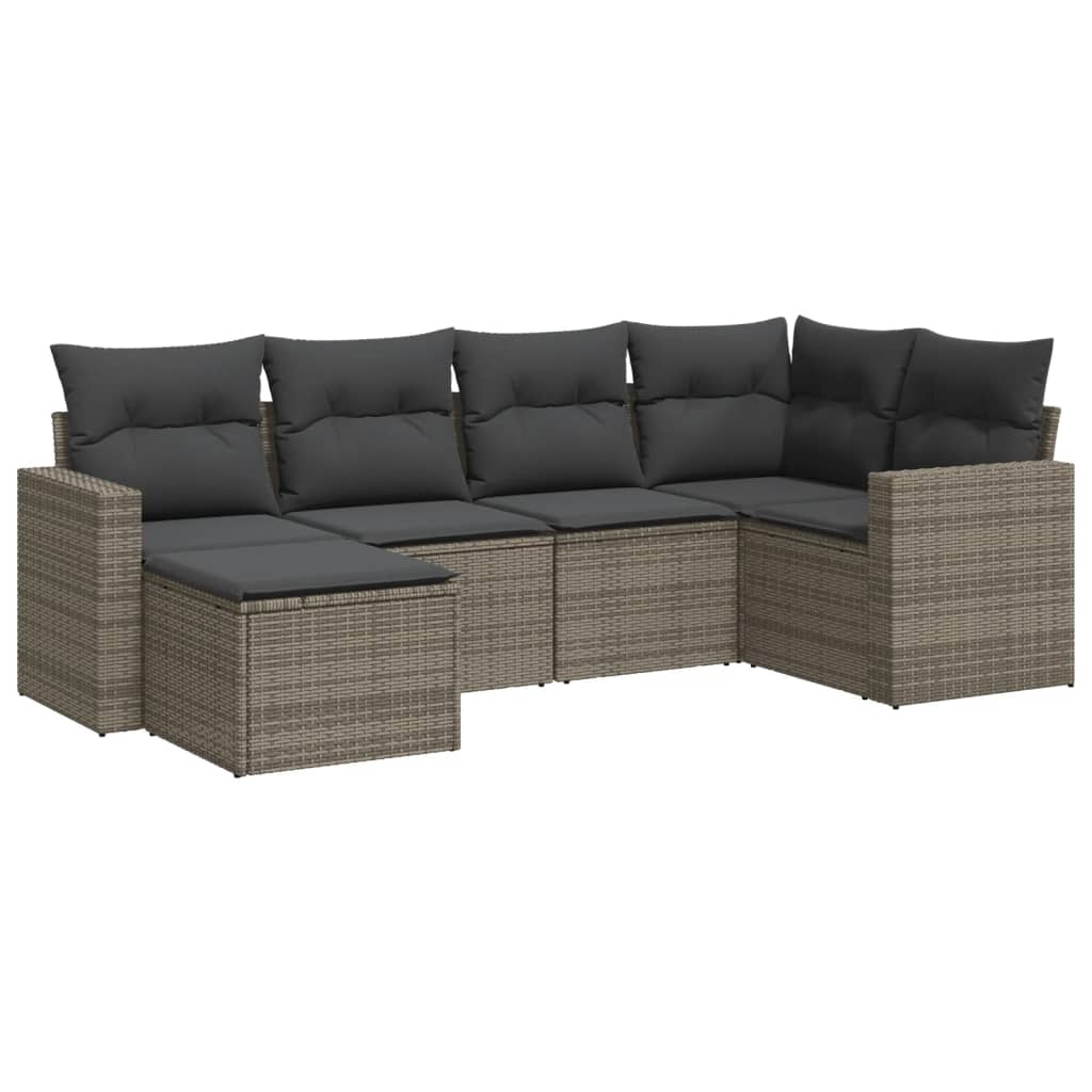 Set Divano da Giardino 6 pz con Cuscini Grigio in Polyrattan