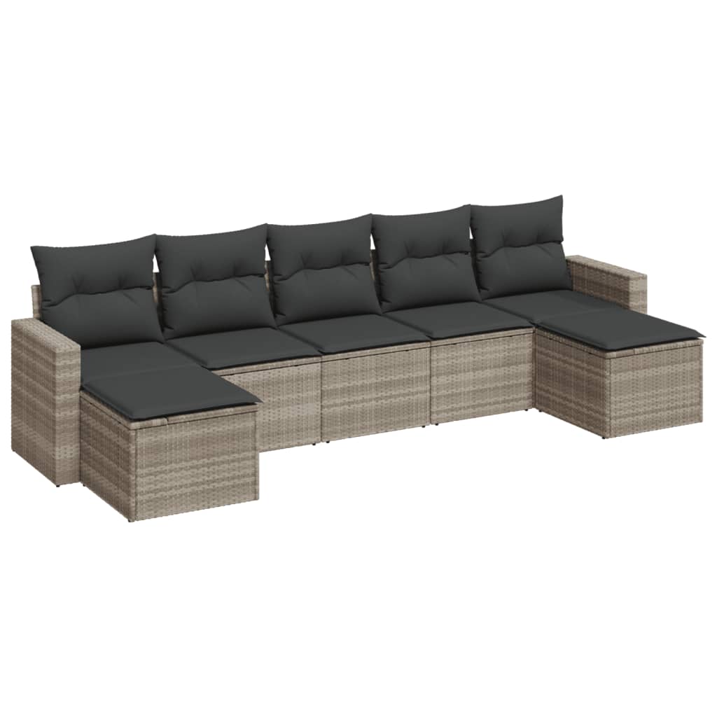 Set Divani da Giardino 7pz con Cuscini Grigio Chiaro Polyrattan