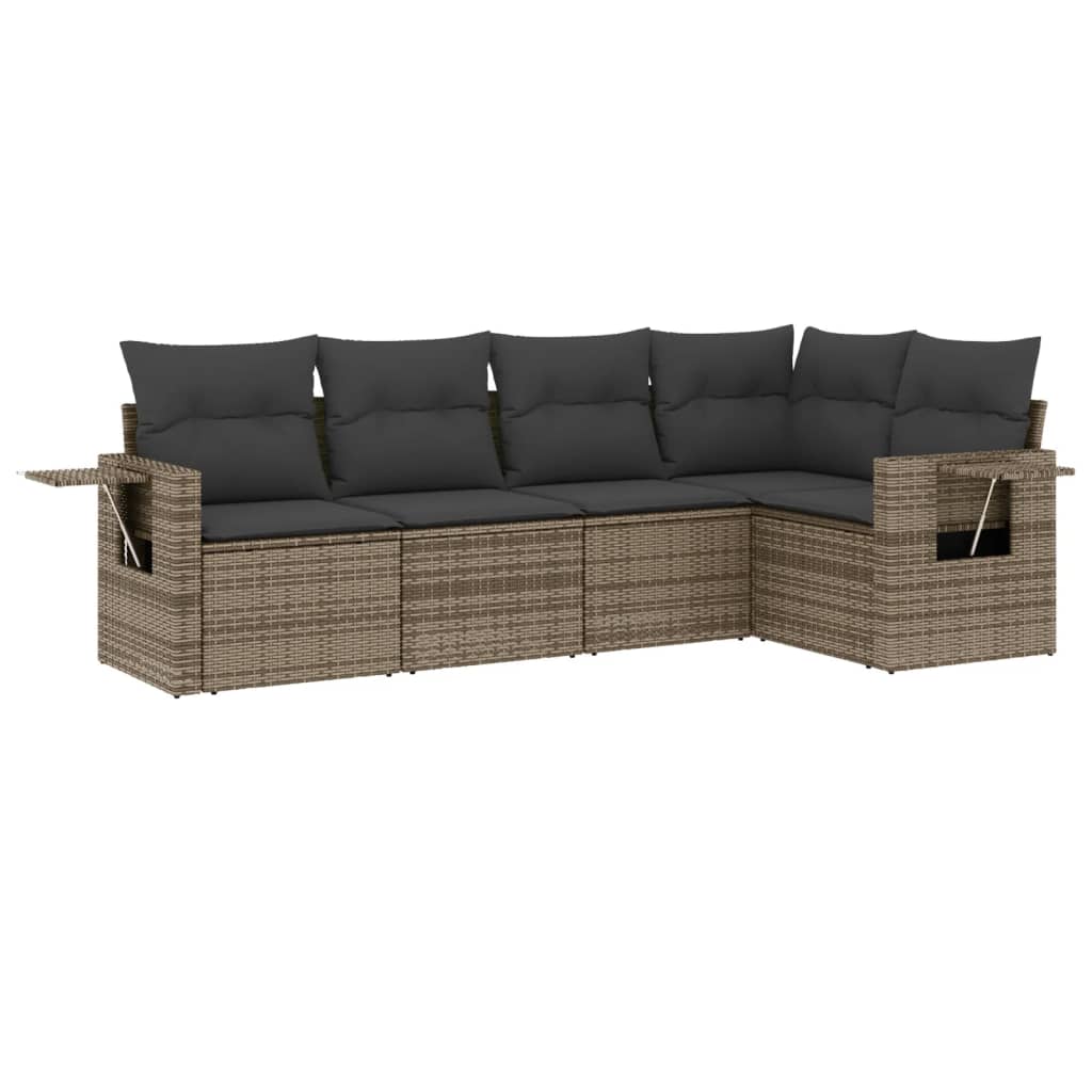 Set Divano da Giardino 5 pz con Cuscini Grigio in Polyrattan