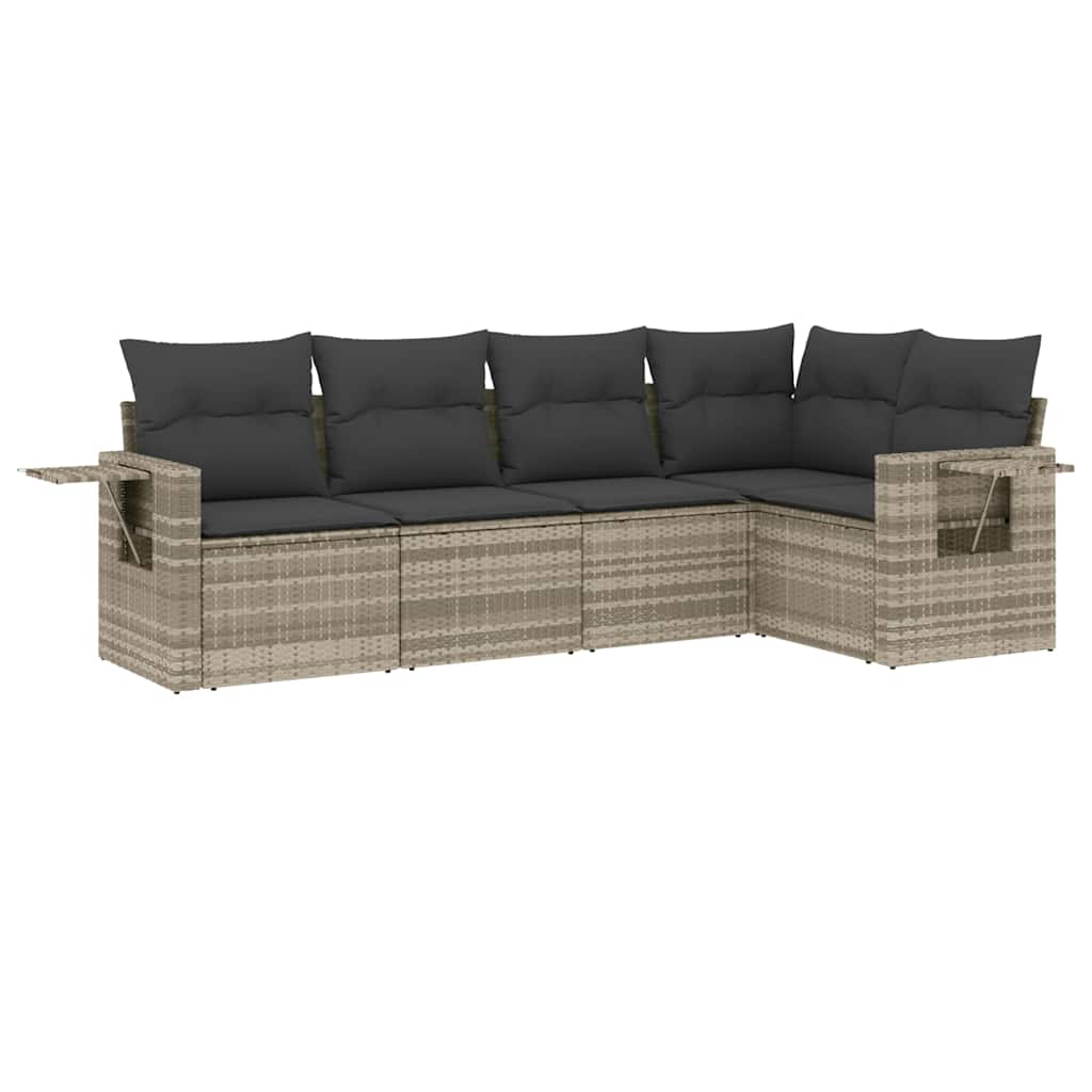 Set Divano da Giardino 5pz con Cuscini Grigio Chiaro Polyrattan