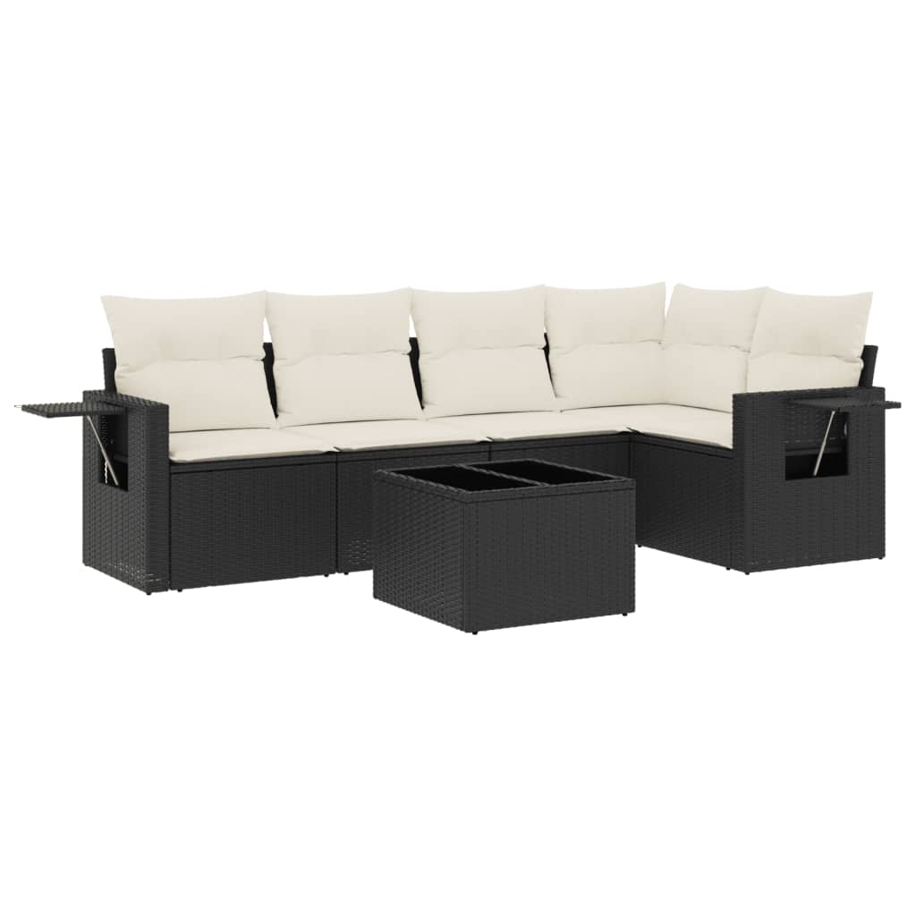 Set Divano da Giardino 6 pz con Cuscini Nero in Polyrattan