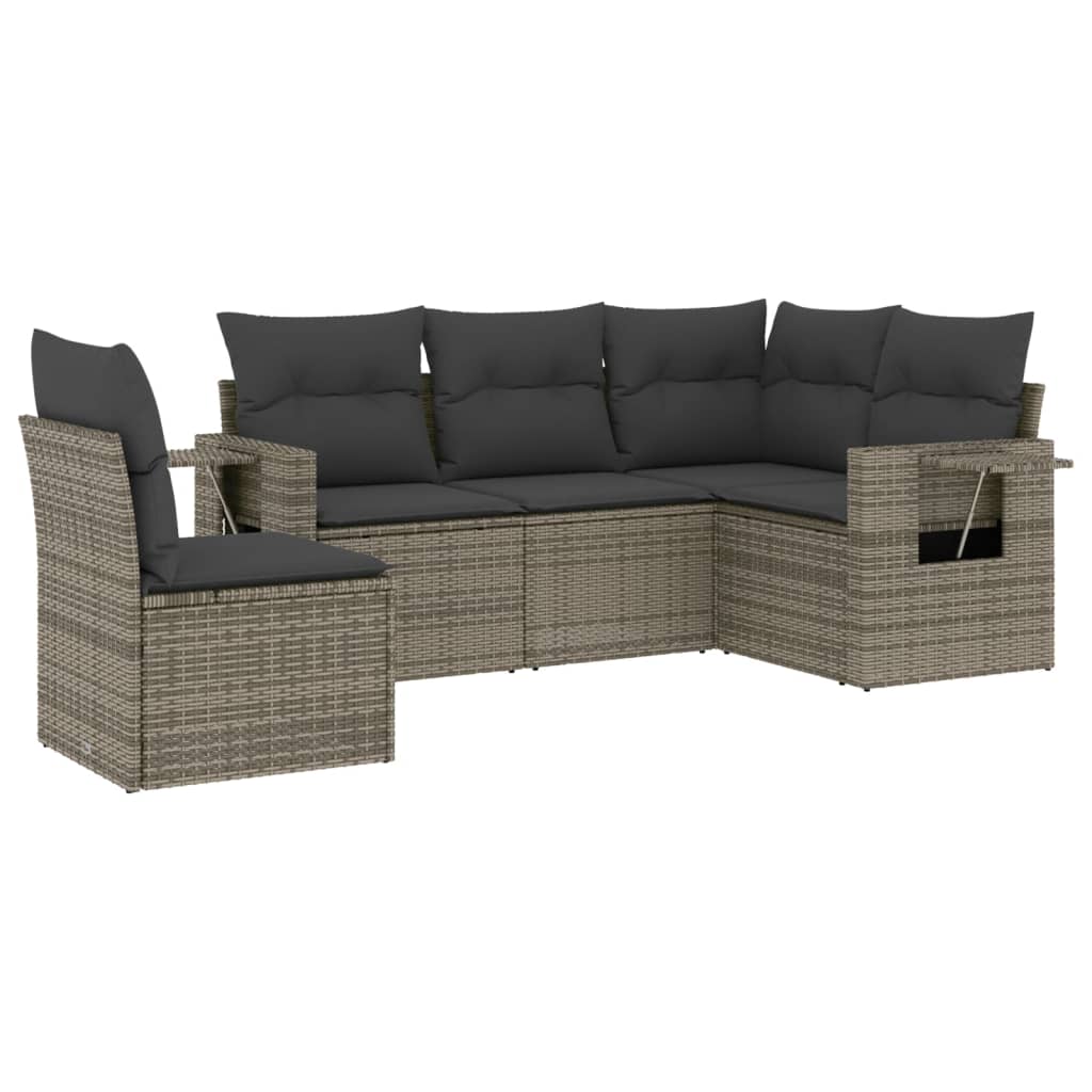 Set Divani da Giardino 5 pz con Cuscini Grigio in Polyrattan