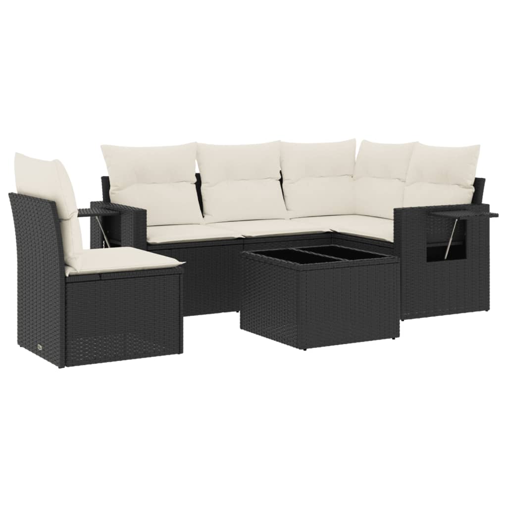 Set Divano da Giardino 6 pz con Cuscini Nero in Polyrattan