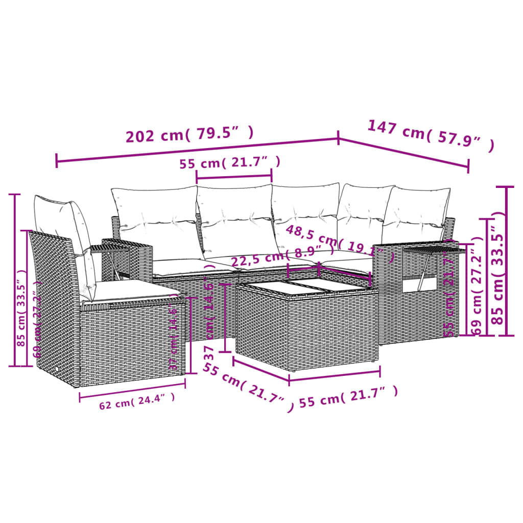 Set Divano da Giardino 6pz con Cuscini Grigio Chiaro