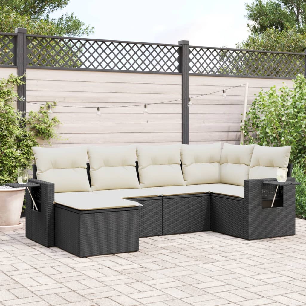 Salotto da Giardino 6 pz Nero in Polyrattan con Cuscini Sfoderabili 3