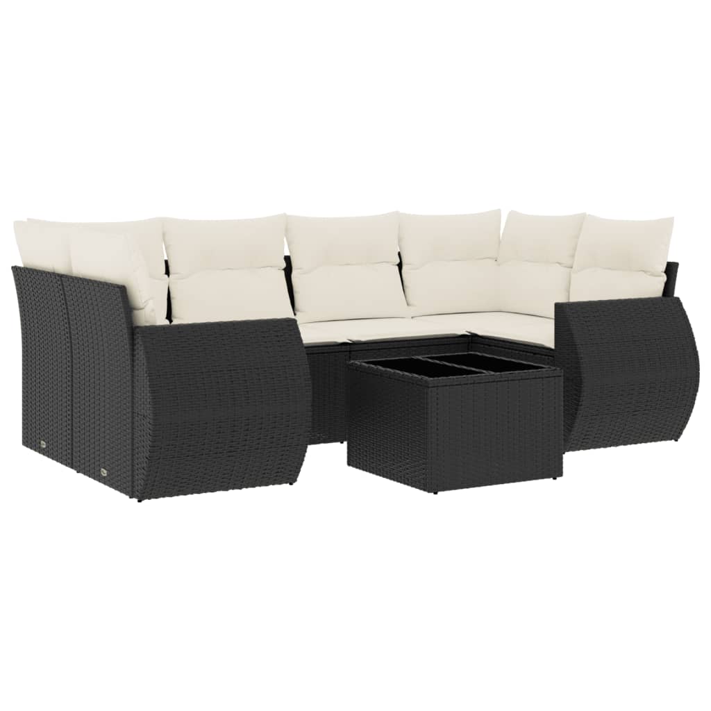 Set Divani da Giardino con Cuscini 7pz Nero Polyrattan