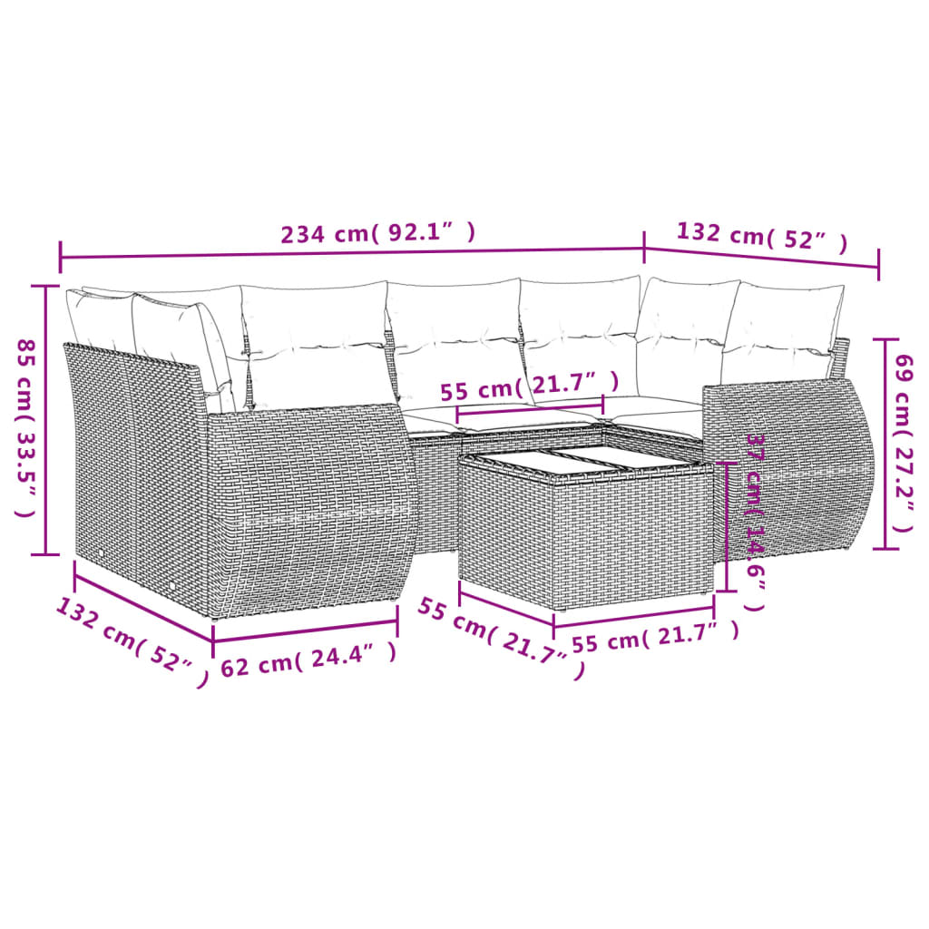 Set Divani da Giardino con Cuscini 7pz Nero Polyrattan