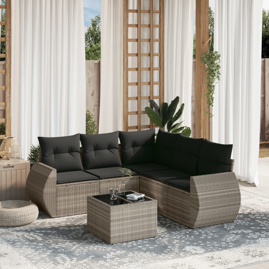 Set Divano da Giardino 6pz con Cuscini Grigio Chiaro Polyrattan