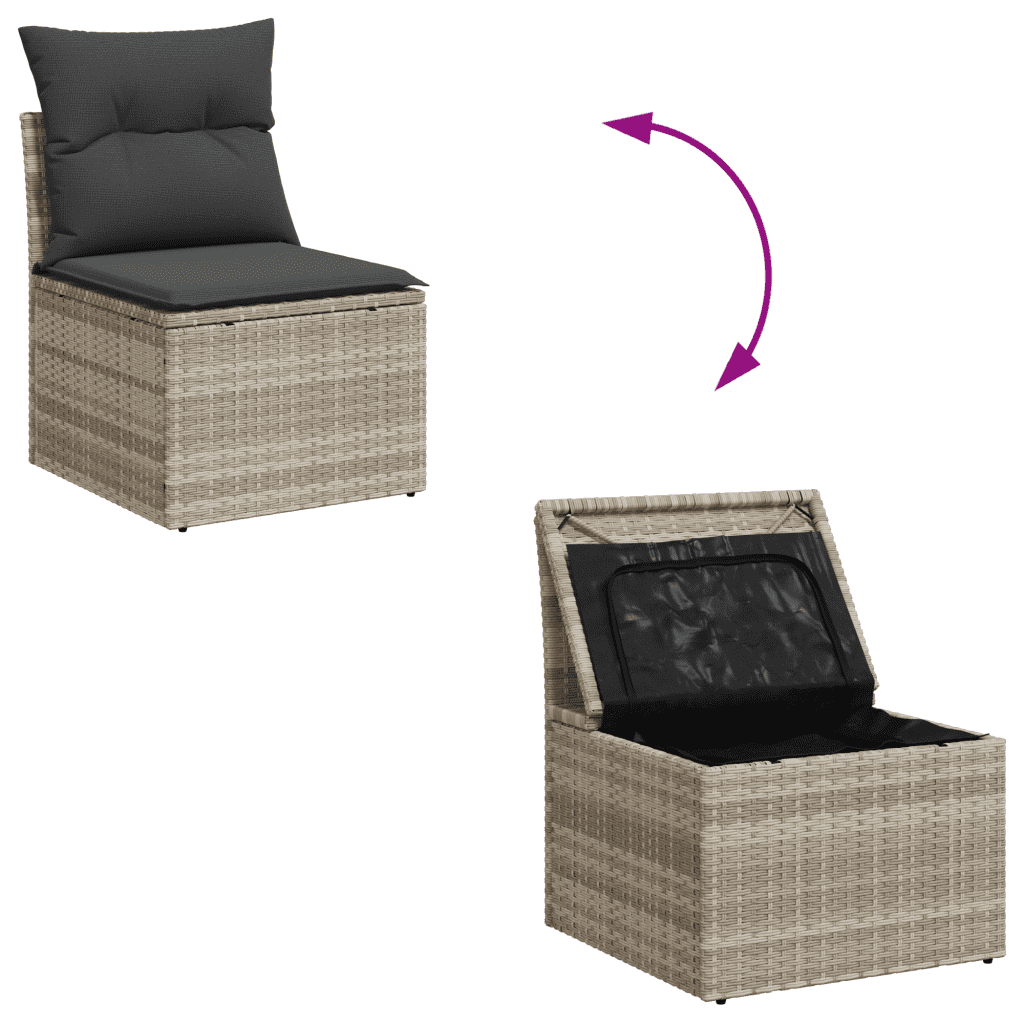 Salotto da Giardino 6 Pezzi Polyrattan Grigio Chiaro con Tavolo in Vetro