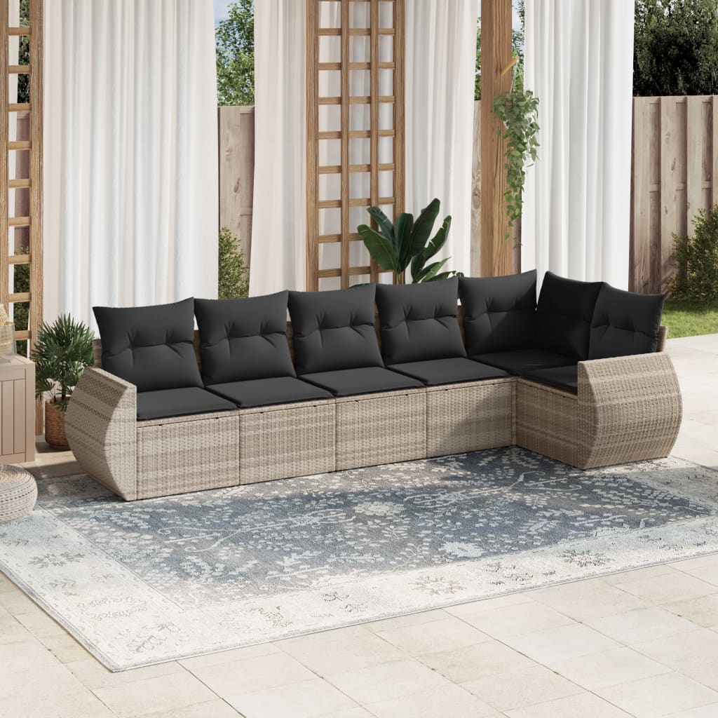 Set Divano da Giardino 6pz con Cuscini Grigio Chiaro Polyrattan