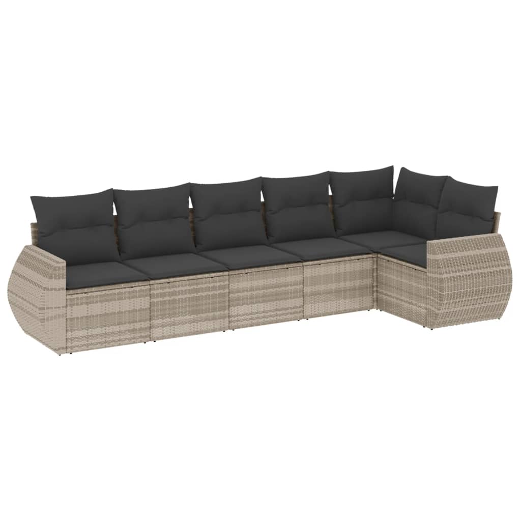 Set Divano da Giardino 6pz con Cuscini Grigio Chiaro Polyrattan