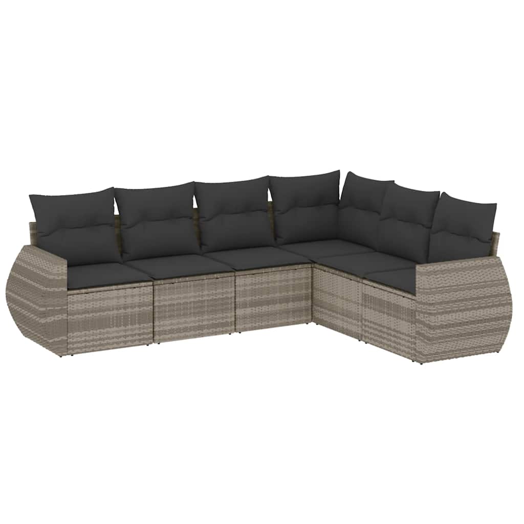 Set Divano da Giardino 6pz con Cuscini Grigio Chiaro Polyrattan