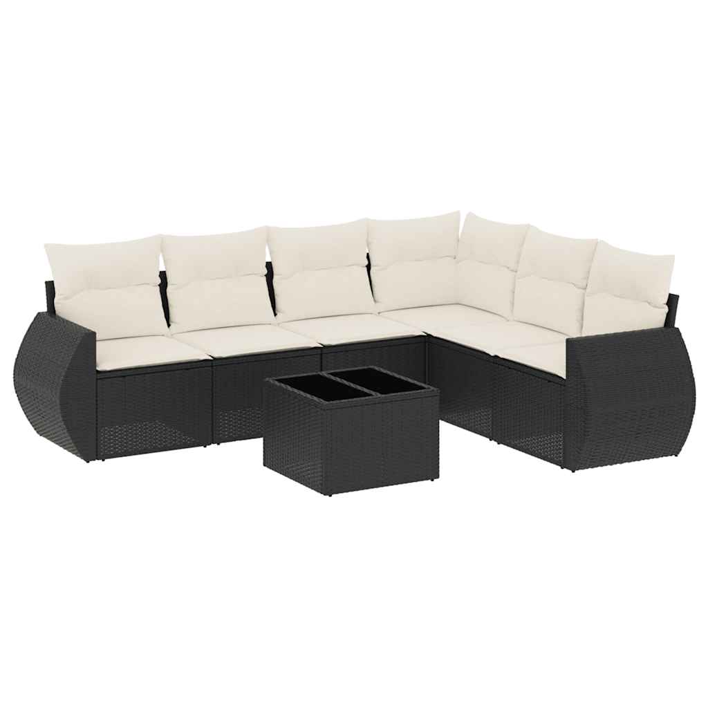 Set Divani da Giardino con Cuscini 7pz Nero Polyrattan