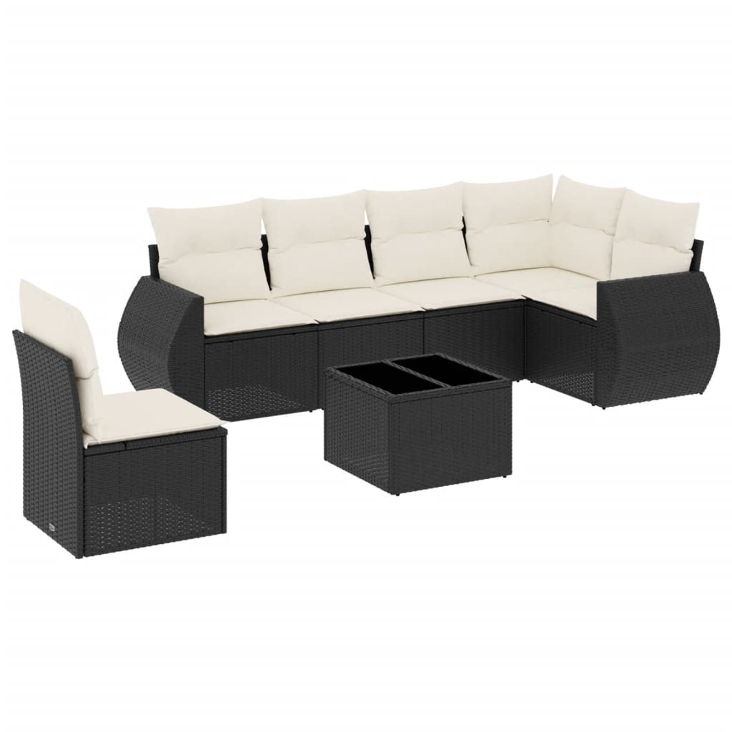 Set Divani da Giardino con Cuscini 7pz Nero Polyrattan