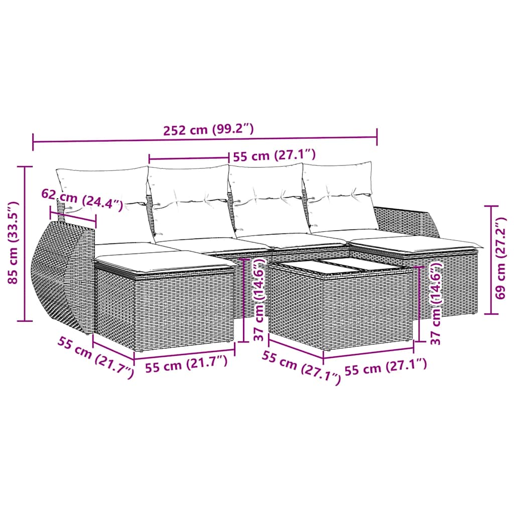 Set Divani da Giardino con Cuscini 7pz Nero Polyrattan