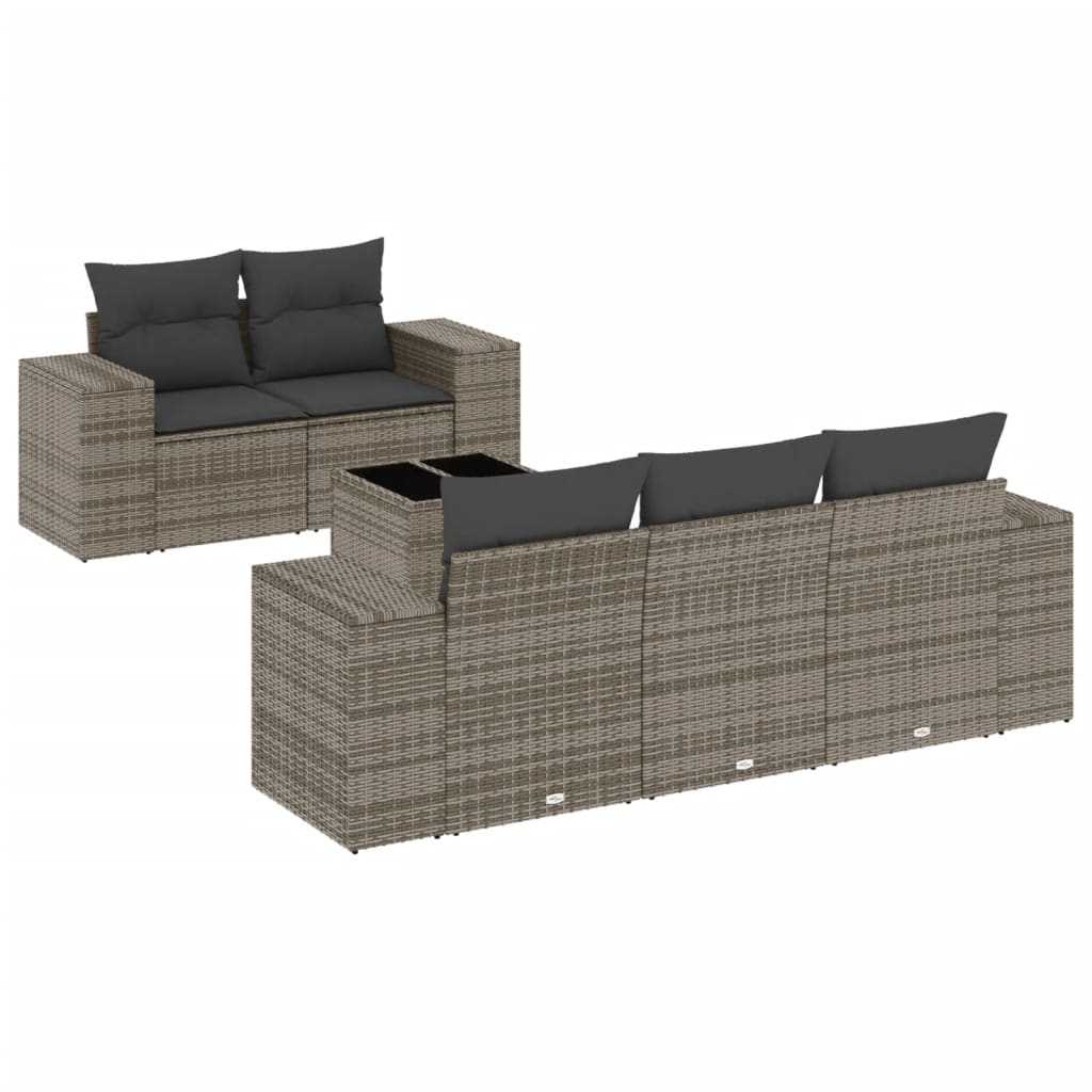Set Divano da Giardino 6 pz con Cuscini Grigio in Polyrattan