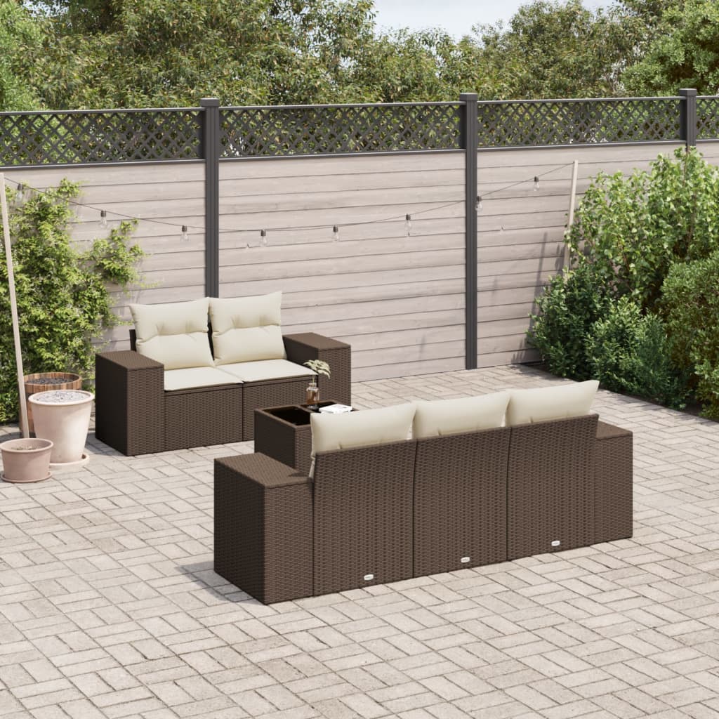 Salottino da esterno 6 pz in polyrattan marrone e vetro