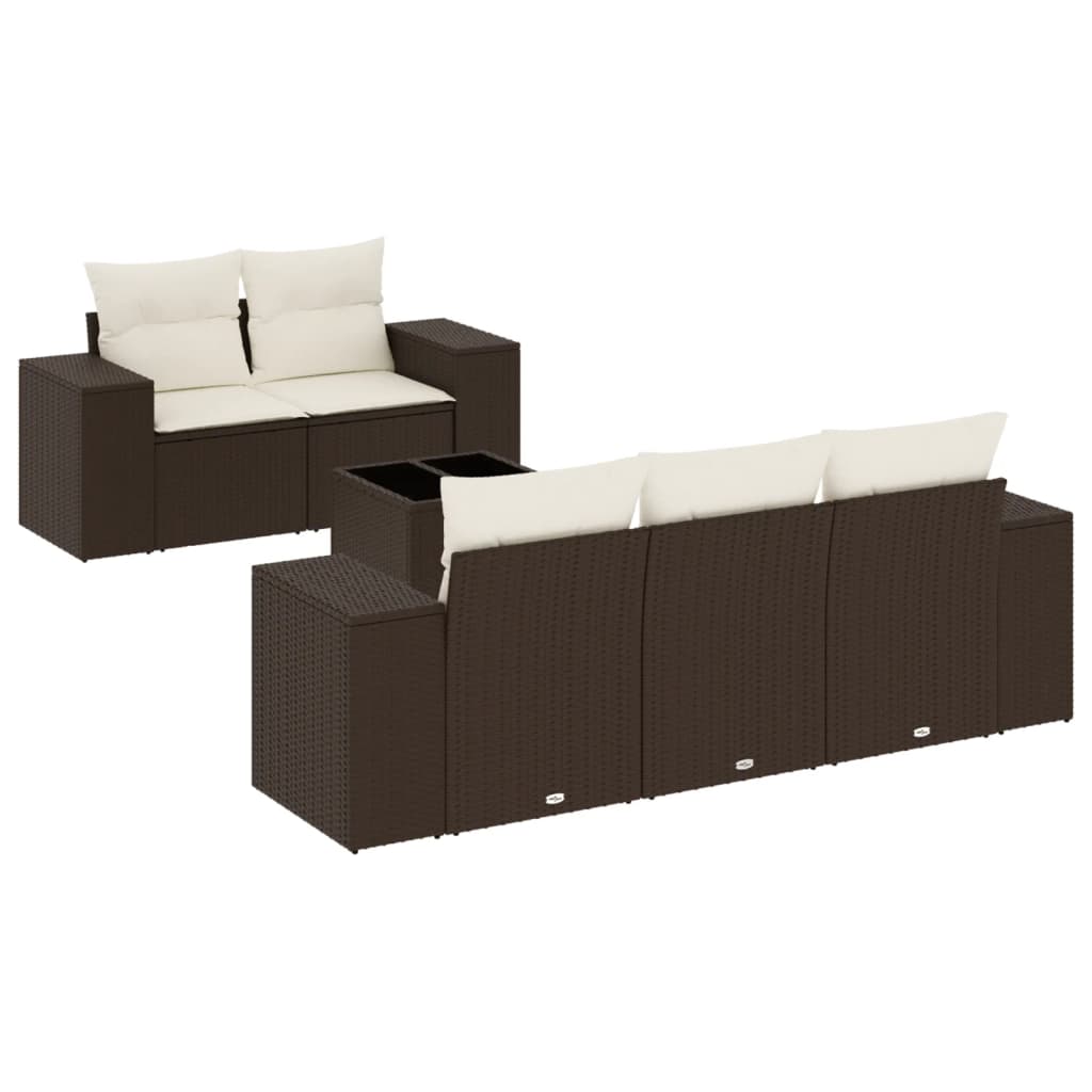 Salottino da esterno 6 pz in polyrattan marrone e vetro