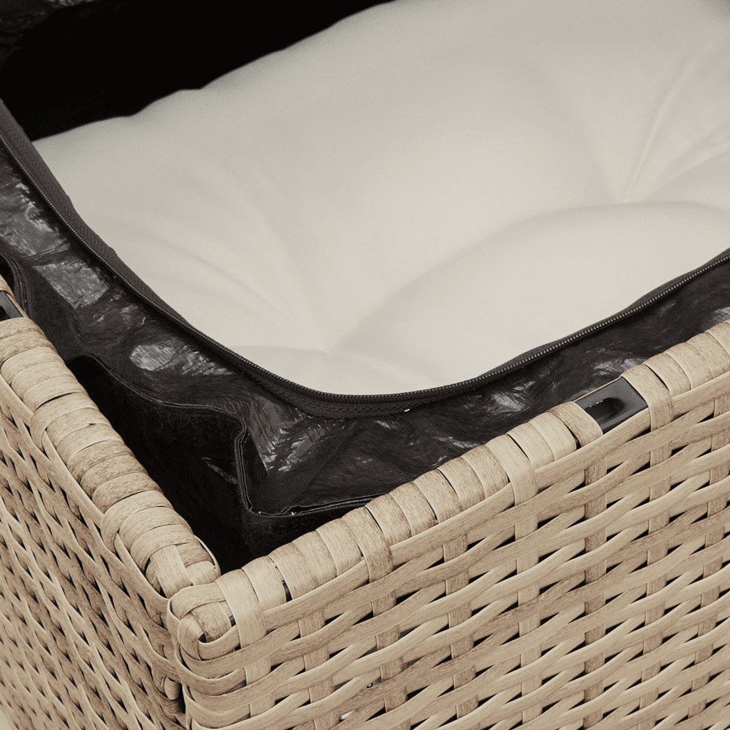 Set divano da esterno beige in polyrattan, 5 pezzi con cuscini