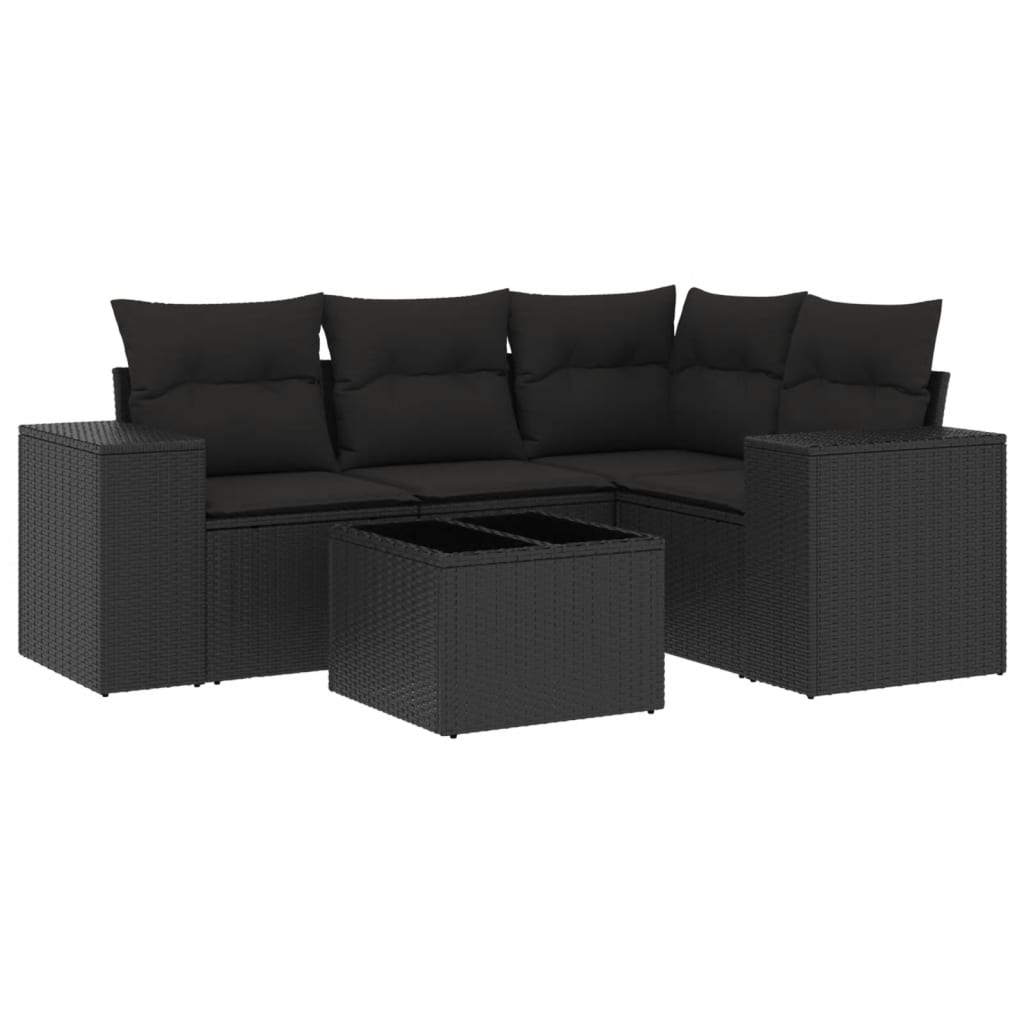 Set Divani da Giardino 5 pz con Cuscini in Polyrattan Nero