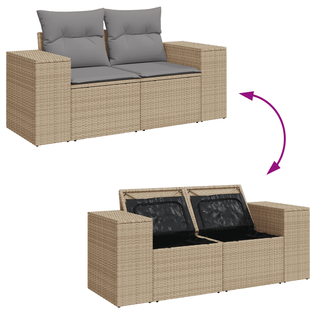 Set Divano da Giardino 5 pz con Cuscini Beige in Polyrattan 2