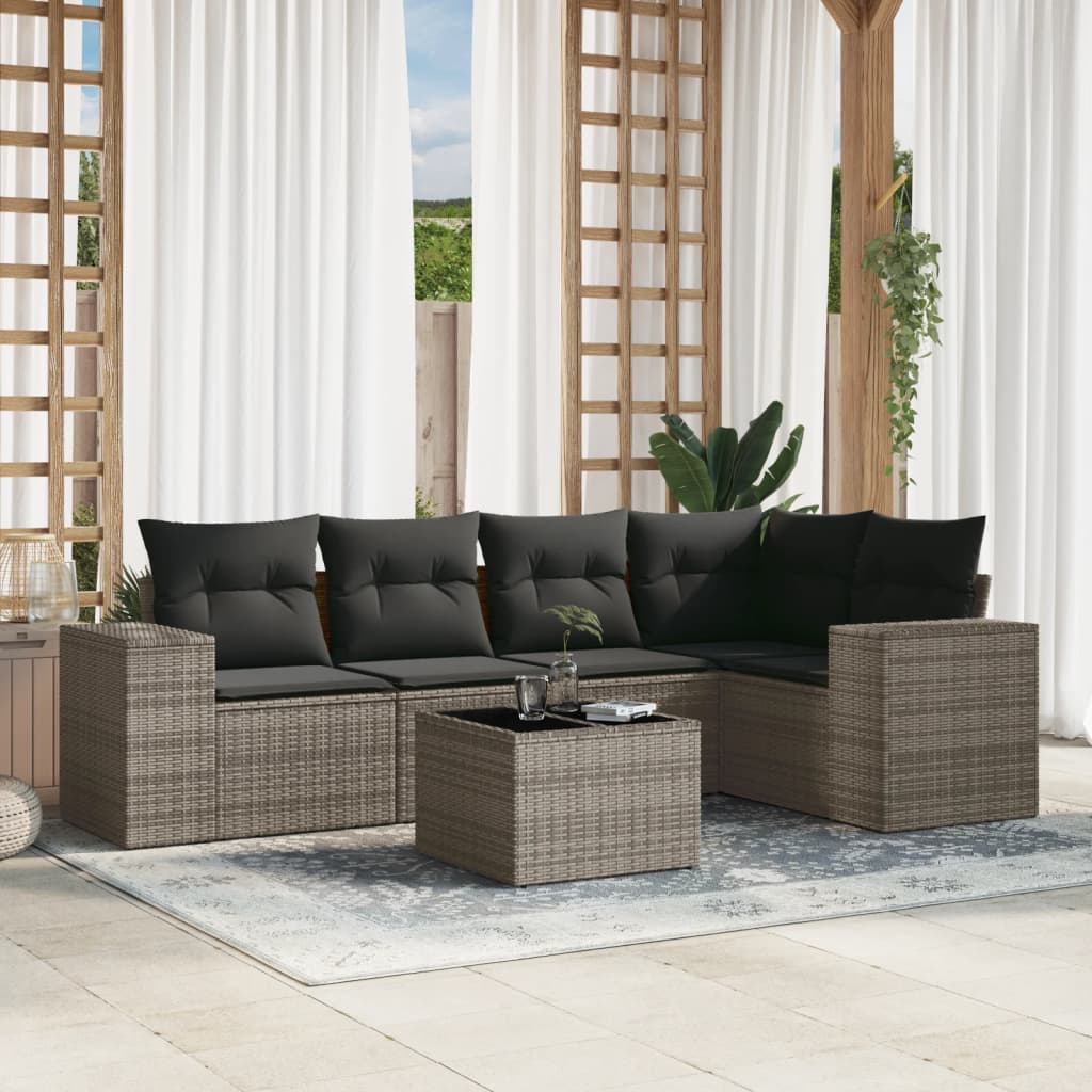 Set Divano da Giardino 6 pz con Cuscini Grigio in Polyrattan
