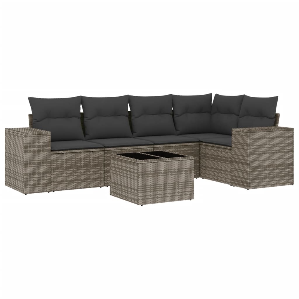 Set Divano da Giardino 6 pz con Cuscini Grigio in Polyrattan