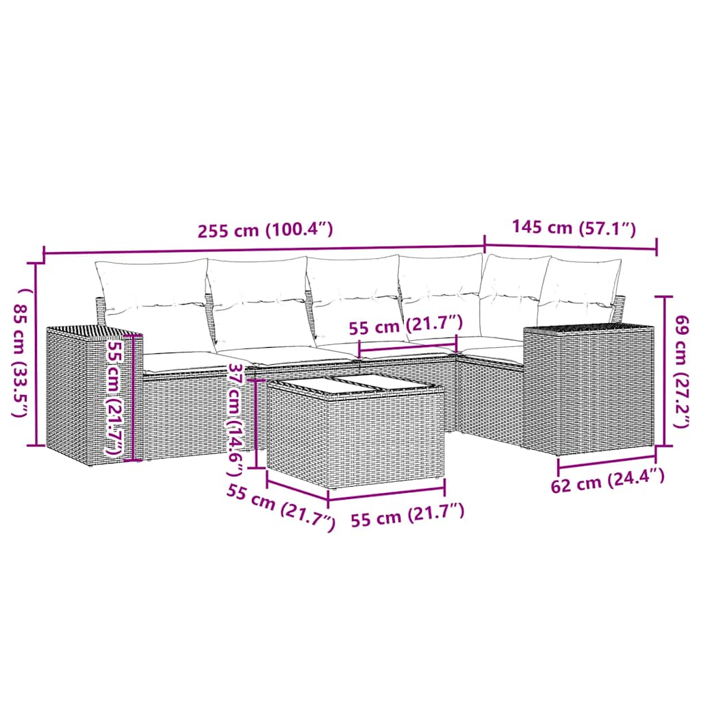 Set Divano da Giardino 6pz con Cuscini Grigio Chiaro Polyrattan