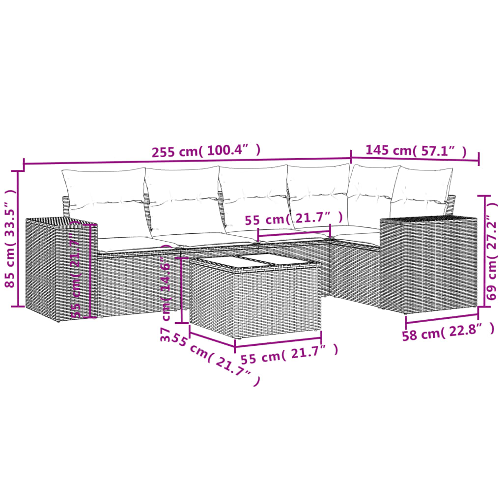 Salotto da Giardino Marrone in Polyrattan, 6 pezzi