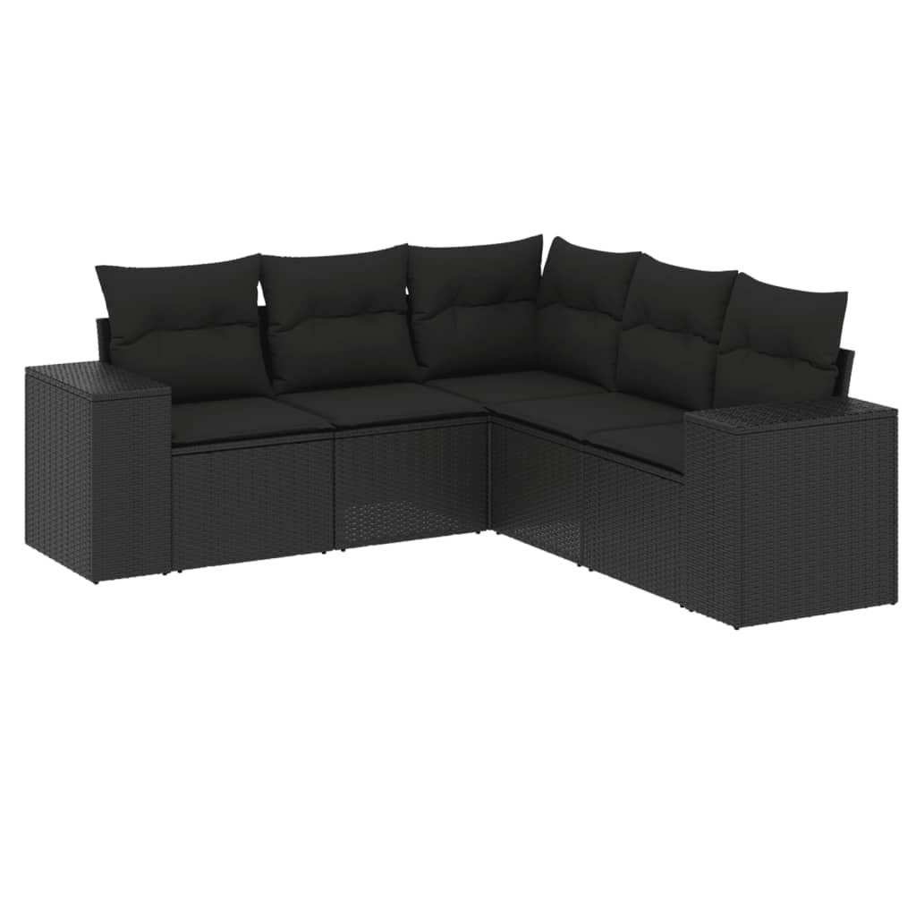 Set Divani da Giardino 5 pz con Cuscini in Polyrattan Nero
