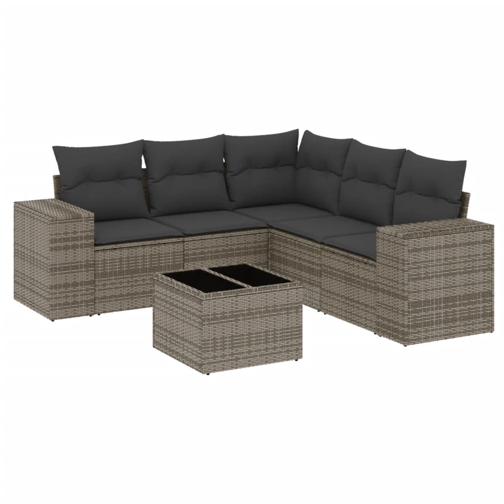 Set Divano da Giardino 6 pz con Cuscini Grigio in Polyrattan