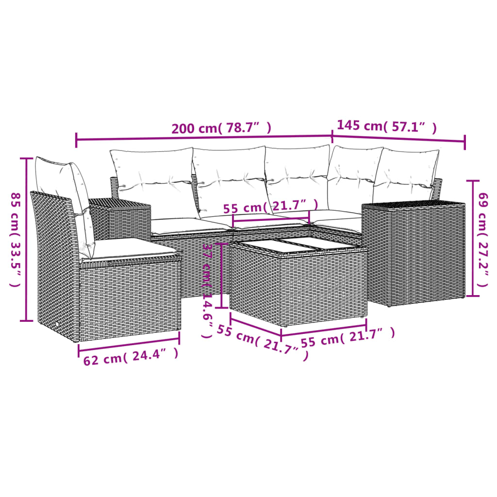 Set Divano da Giardino 6 pz con Cuscini Grigio in Polyrattan