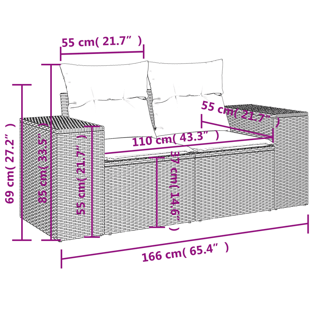 Set Divano da Giardino 6pz con Cuscini Grigio Chiaro Polyrattan