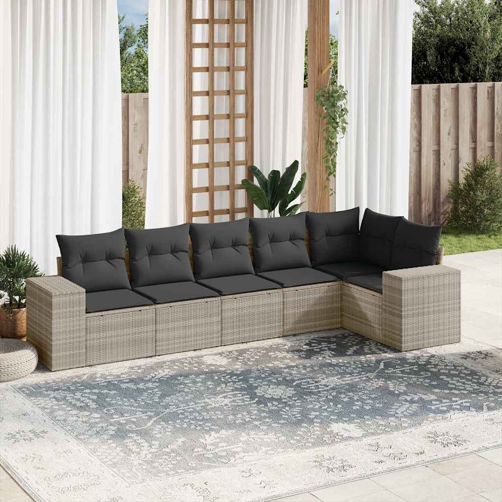 Set Divano da Giardino 6pz con Cuscini Grigio Chiaro Polyrattan