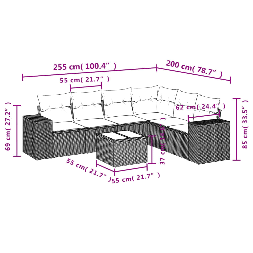 Set Divani da Giardino con Cuscini 7pz Nero Polyrattan