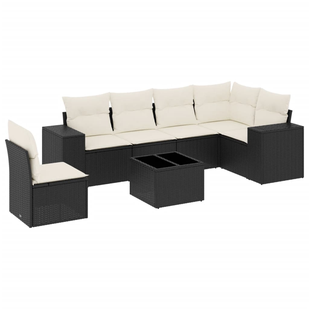 Set Divani da Giardino con Cuscini 7pz Nero Polyrattan