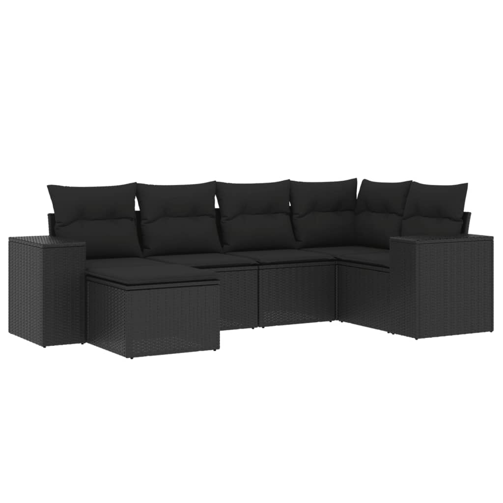 Set Divano da Giardino 6 pz con Cuscini Nero in Polyrattan