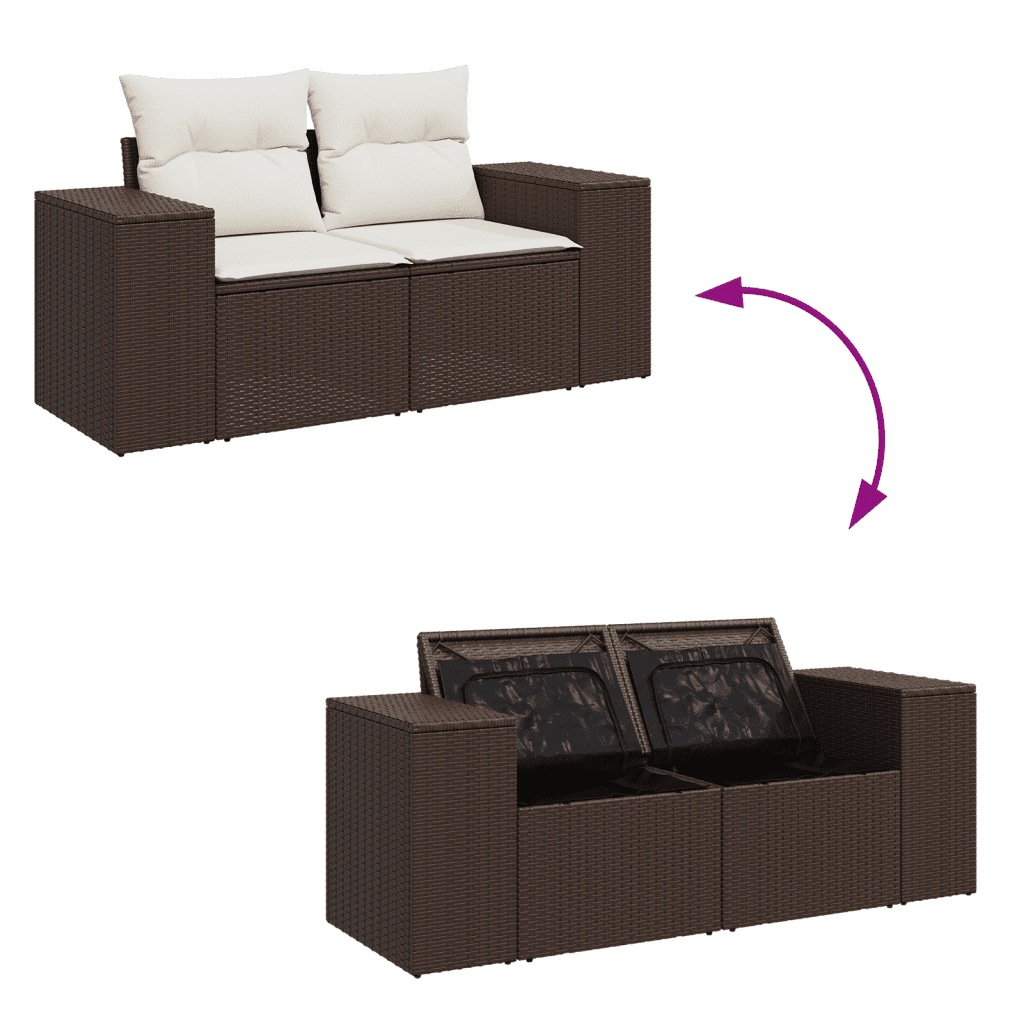 Set Divani da Giardino 7 pz con Cuscini Marrone in Polyrattan